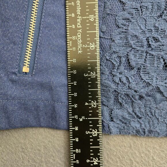 Chico's Women 1 US M Dark Blue Silver Zip Lace Moto Notched Collared Open Blazer - Picture 10 of 12